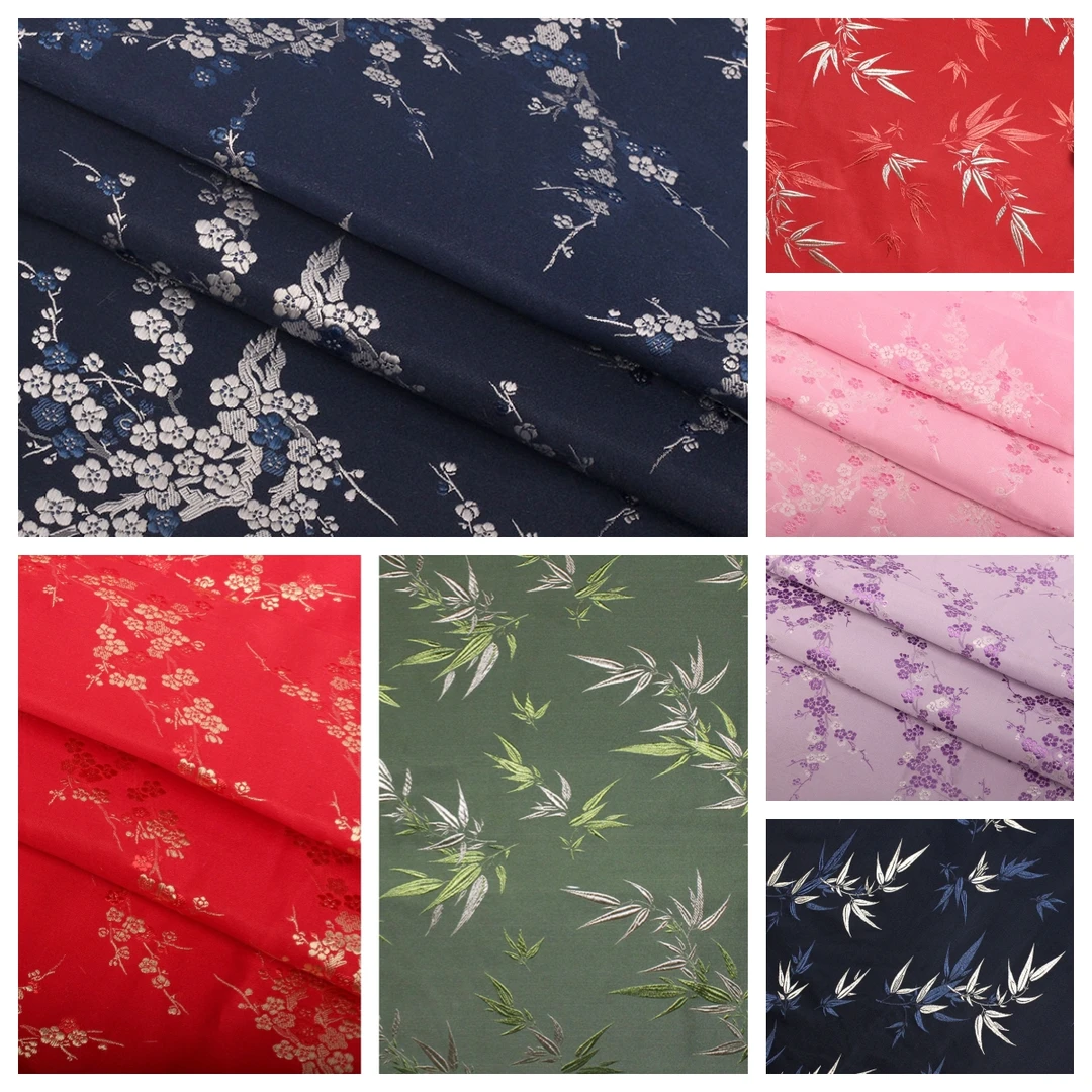 中国风提花织锦缎面料梅花 竹叶 唐装旗袍古风包装服装