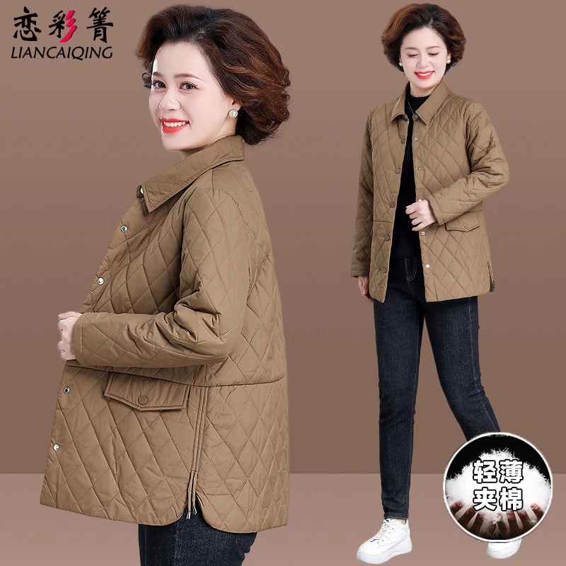 中年妈妈秋装夹棉外套大码棉衣洋气中老年人女秋冬季轻薄保暖棉服