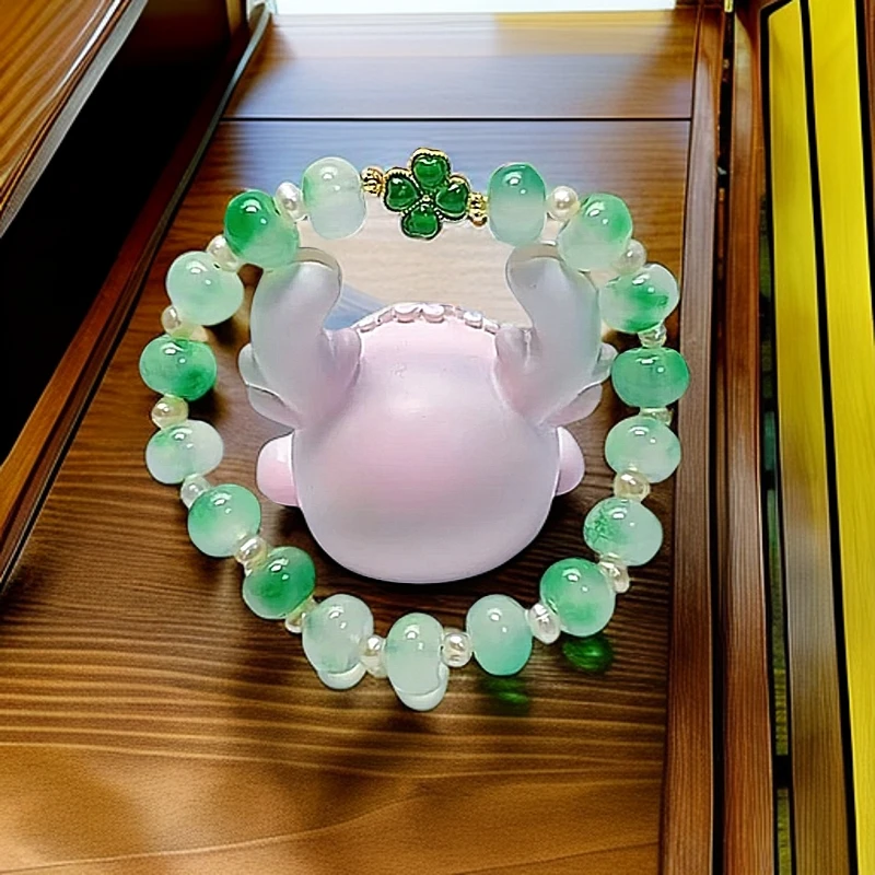 天然淡水珍珠和冰飘花碧玉时尚国风手链