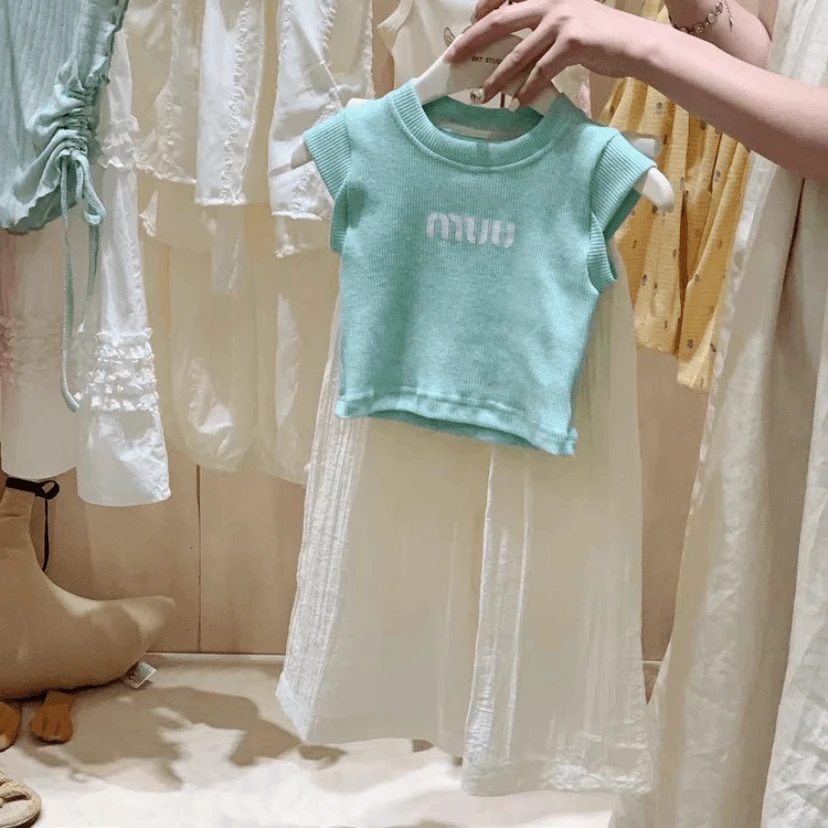 【女童夏季新款】洋气打底衫短袖阔腿裤套装宝宝休闲百搭两件套科学