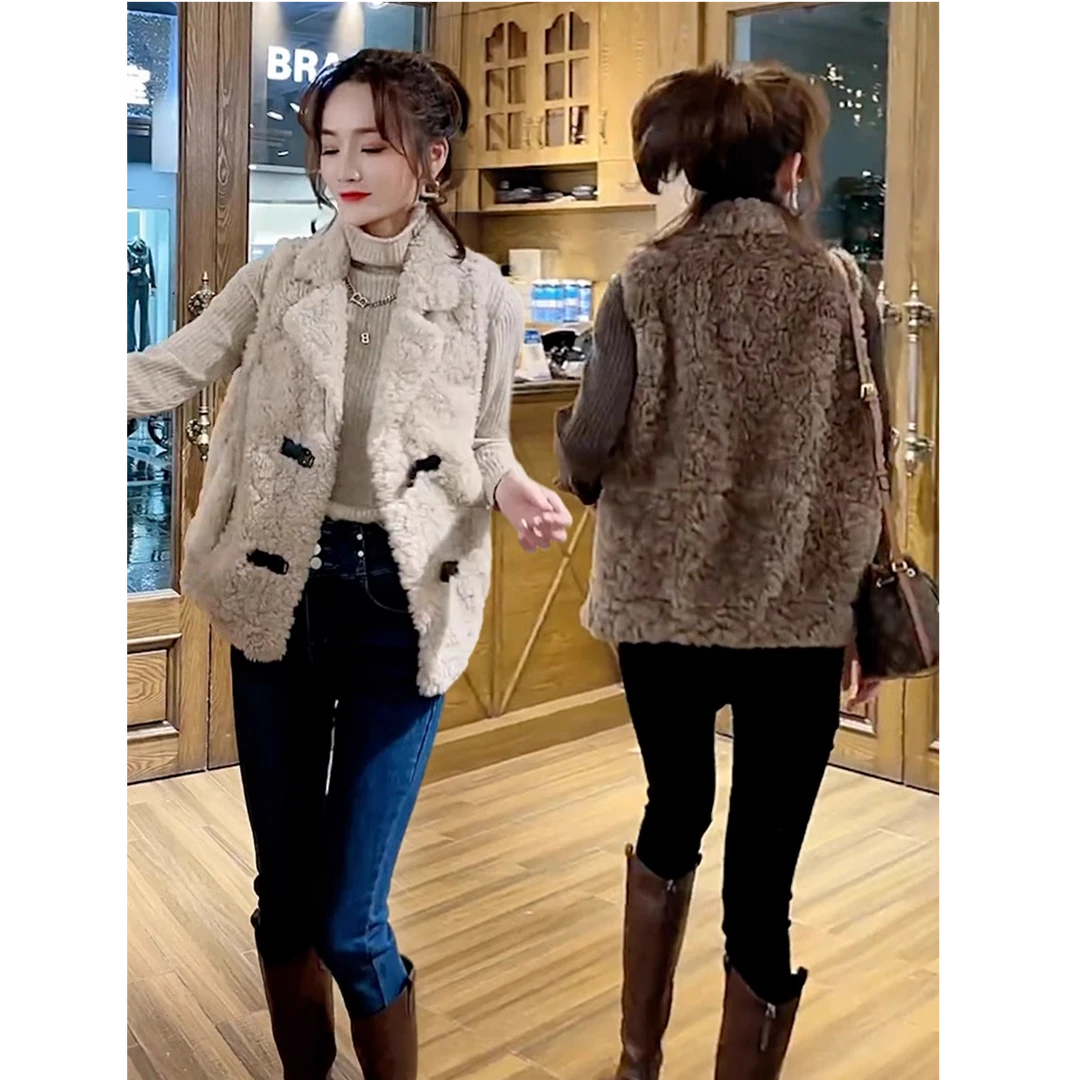 欧货高级感马甲女新款2024秋冬皮毛一体洋气毛绒坎肩背心马夹外套