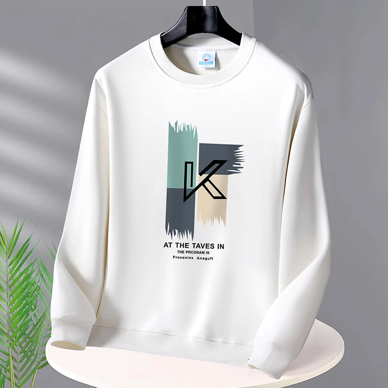 K字印花秋季男上衣休闲长袖2024新款潮圆领卫衣套头衫男士打底衫