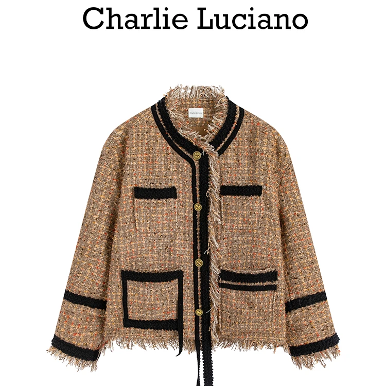 Charlie Luciano小香风破坏夹克春秋新款宽松气质外套潮