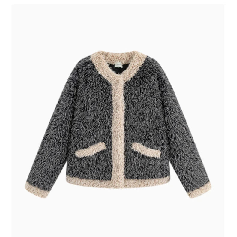 Charlie Luciano撞色毛绒夹克秋冬百搭开衫宽松2025秋冬CL外套潮