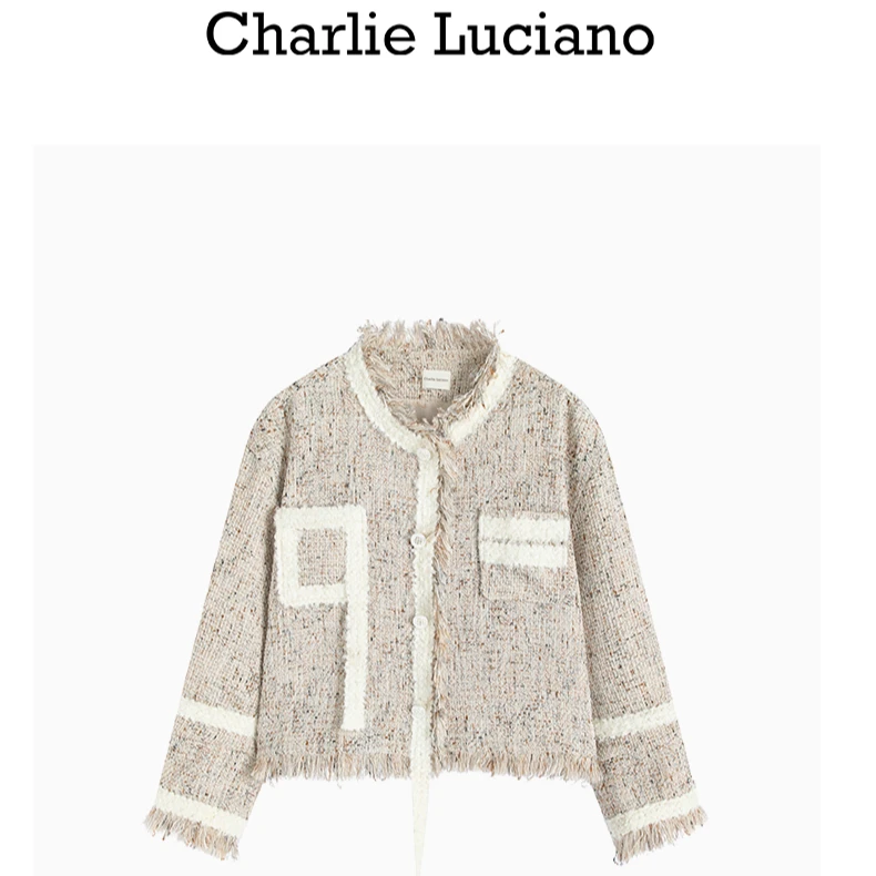 Charlie Luciano春秋新款休闲潮牌时尚CL小香风外套短款编织百搭V