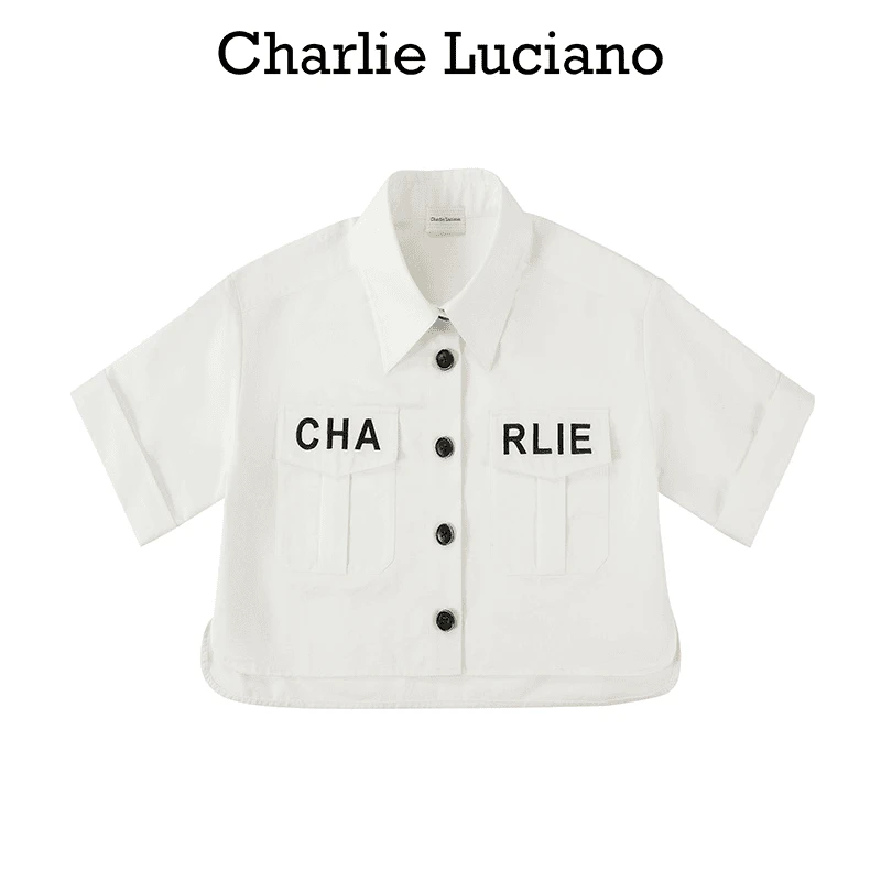 CharlieLuciano2024夏季新款白衬衫个性潮流印花时尚短袖外套上衣