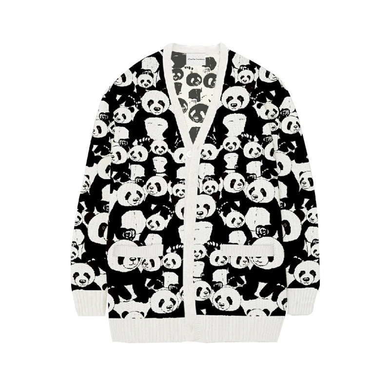 Charlie Luciano熊猫针织衫2024新款宽松潮流CL开衫男女同款