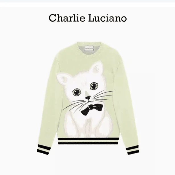 Charlie Luciano猫咪图案毛衣2025新款圆领套头针织衫上衣潮