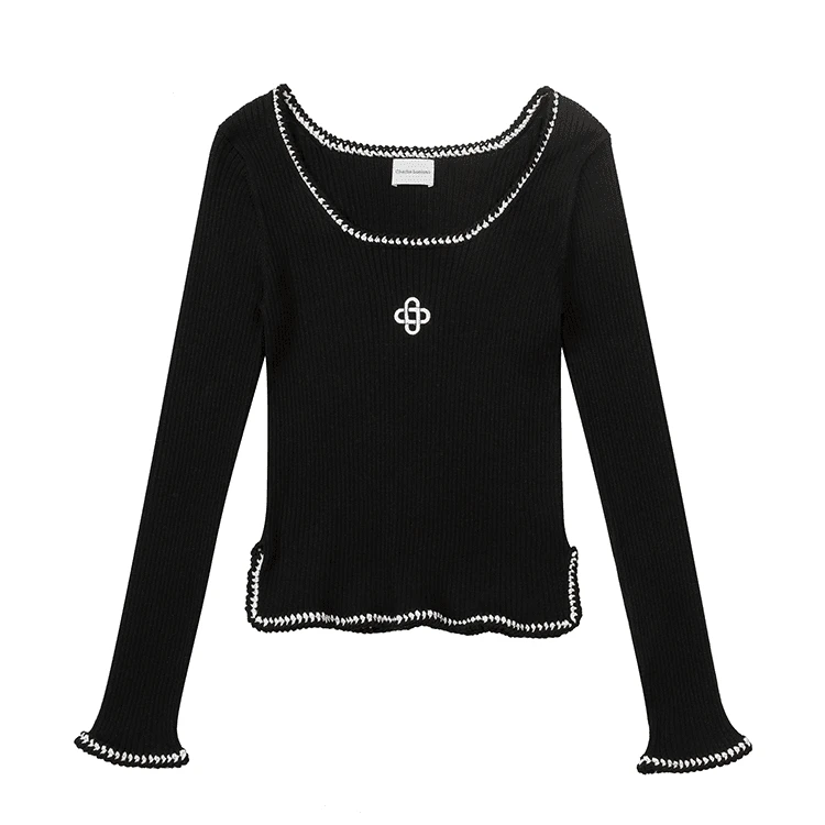 CharlieLuciano修身方领内搭打底衫标识针织紧身毛衣潮