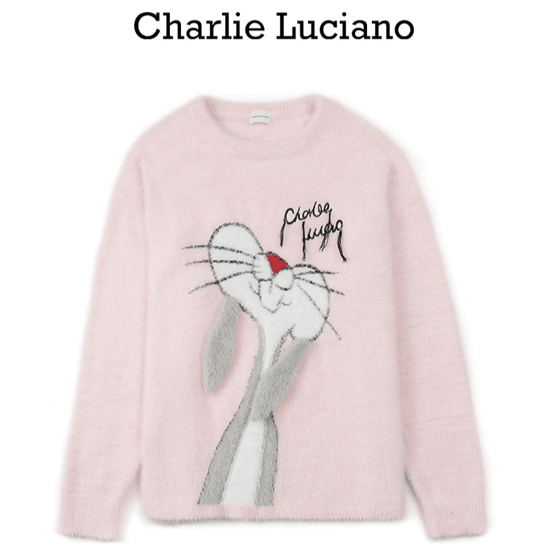 Charlie Luciano秋冬奶系慵懒风兔子毛衣女情侣款休闲百搭上衣