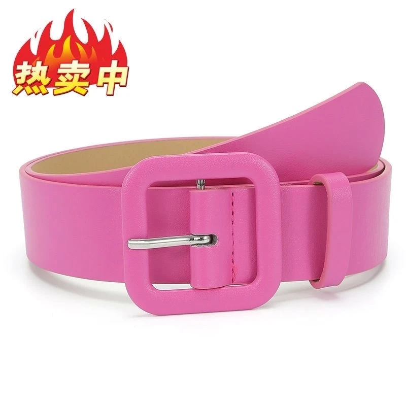 玫红色腰带女2022新款2023配饰装饰连衣裙子牛仔裤牛仔裙女士皮带