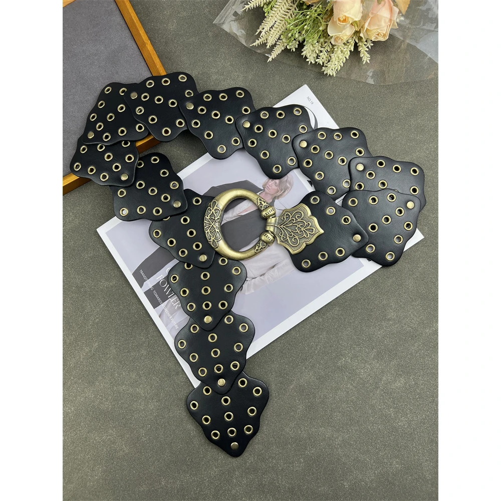 复古不规则腰带女士配裙子装饰毛衣西装铆钉皮带宽版腰封2024新款