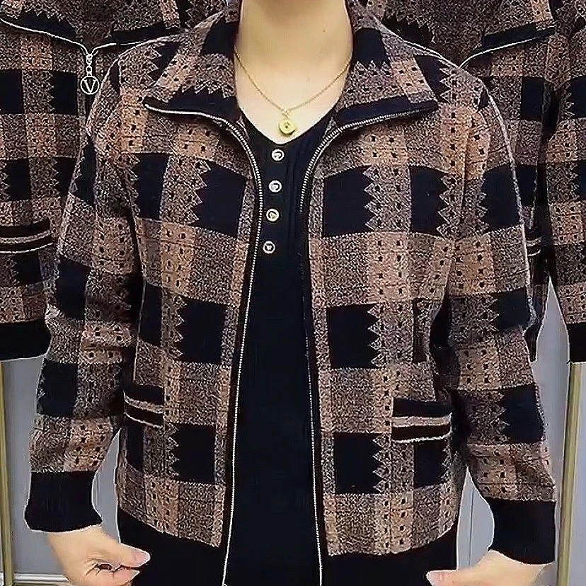 ranyimei/燃衣美格子拉链外套妈妈新款弹力舒适宽松中老年女装