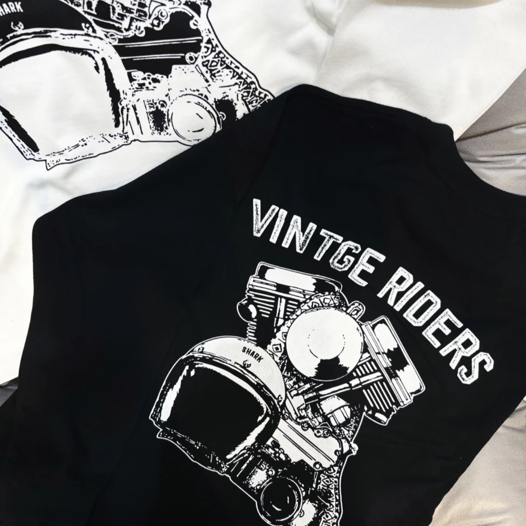 【盆头发动机】55's Vintage重磅原创摩托机车T恤 男女同款穿搭