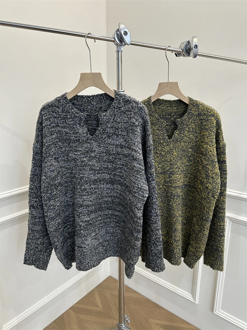 【清货价】秋冬季韩版慵懒感复古百搭宽松加厚V领落肩小香风毛衣