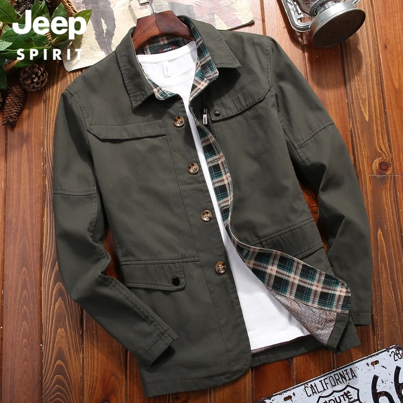 JEEPSPIRIT吉普夹克男士春秋新款高品质棉大码茄克衫商务休闲外套