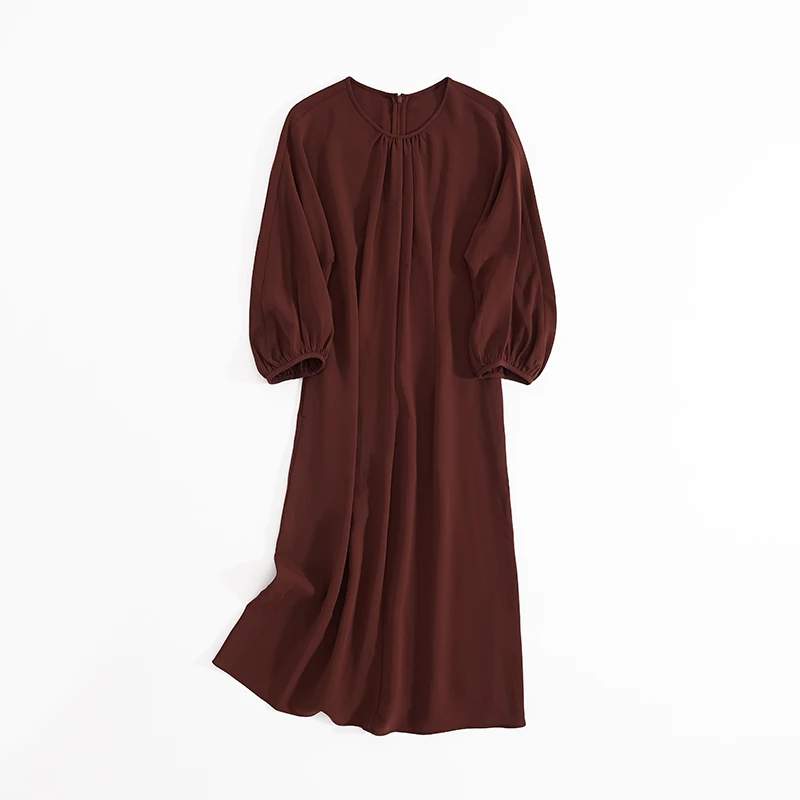 菲诗菲曼高端定制罗家M家同源  圆领收腰醋酸长袖连衣裙WL5627L