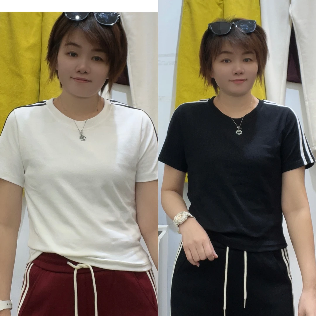 早春纯色简约个性时尚百搭修身显瘦拼边分码T恤