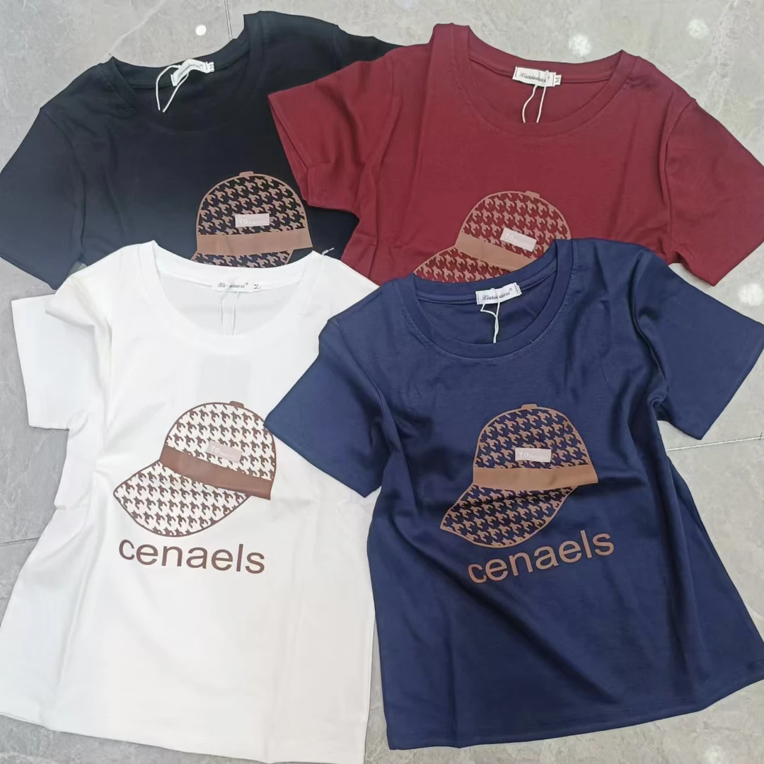 早春时尚帽子印花弹力百搭修身显瘦韩版分码T恤