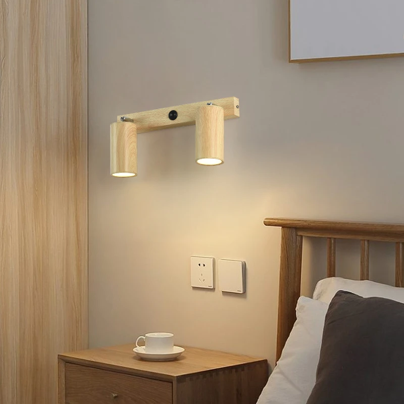 木纹壁挂射灯现代卧室客厅过道玄关书房日式北欧极简侘寂风床头灯