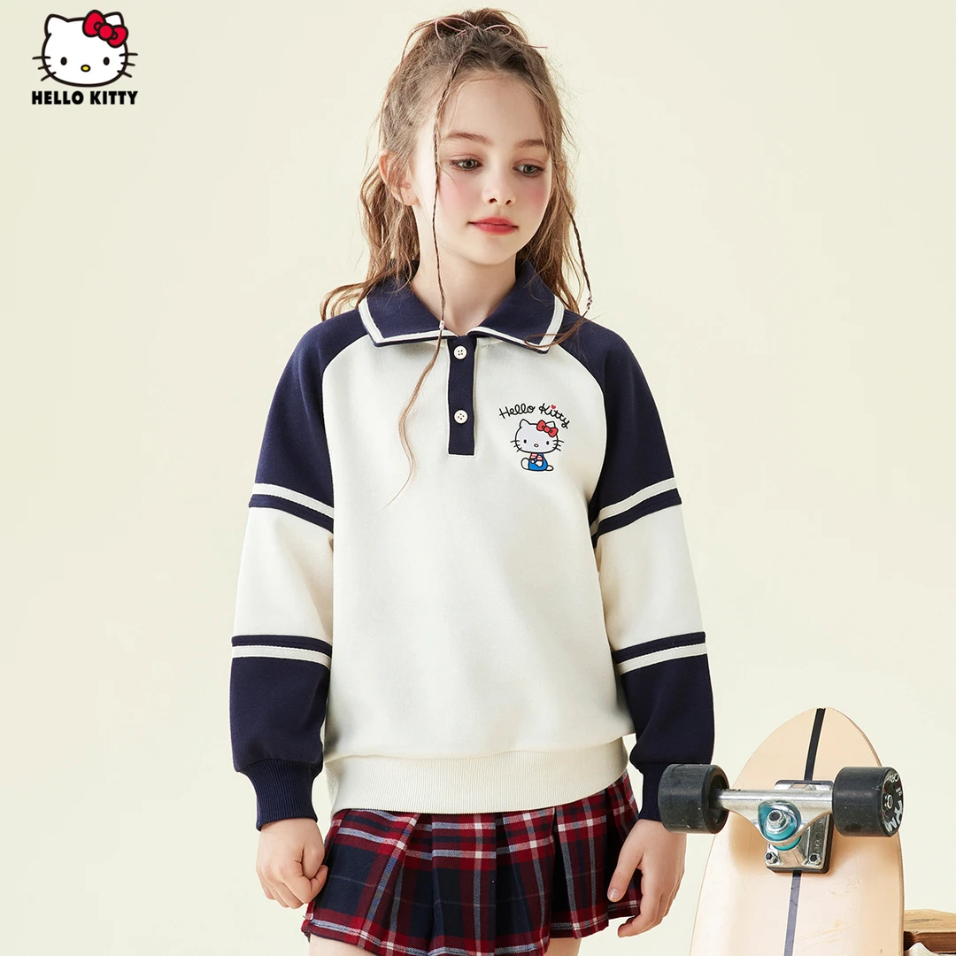 HELLO KITTY/凯蒂猫秋季翻领学院风儿童卫衣2024新款长袖女童装