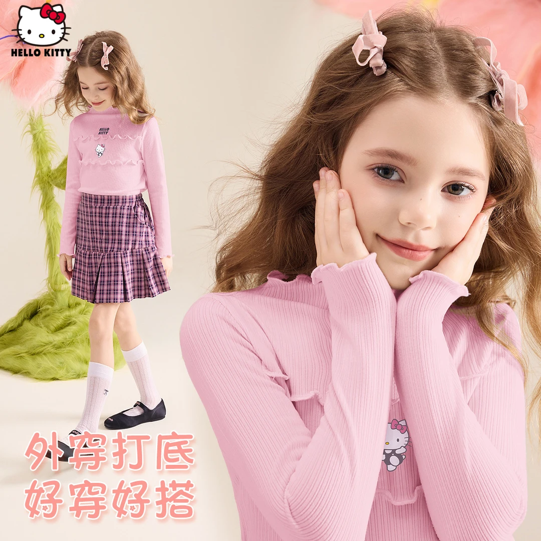 HELLO KITTY/凯蒂猫女童毛衣2024新款童装针织衫儿童半高领打底衣