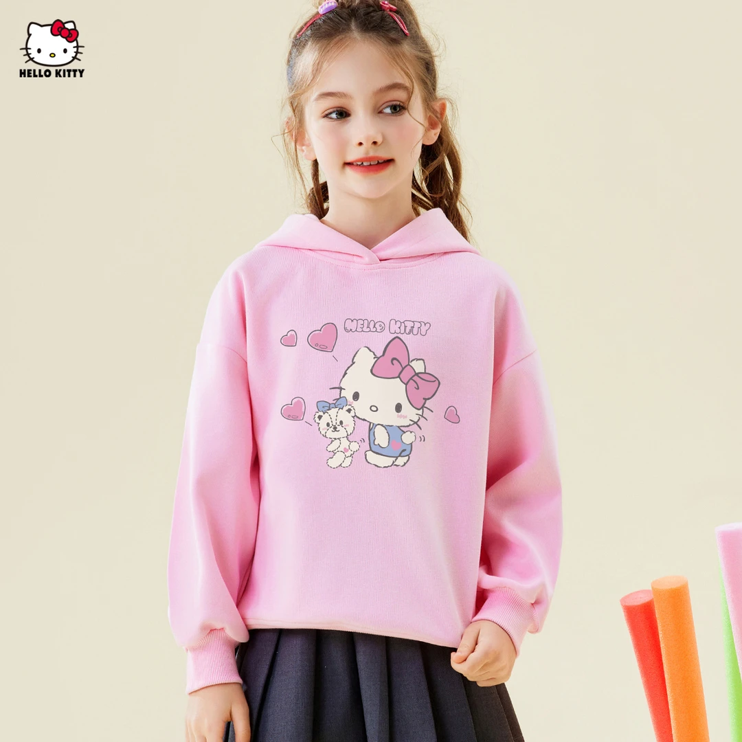 HELLO KITTY/凯蒂猫女童连帽长袖卫衣24新款中大童装卡通休闲上衣