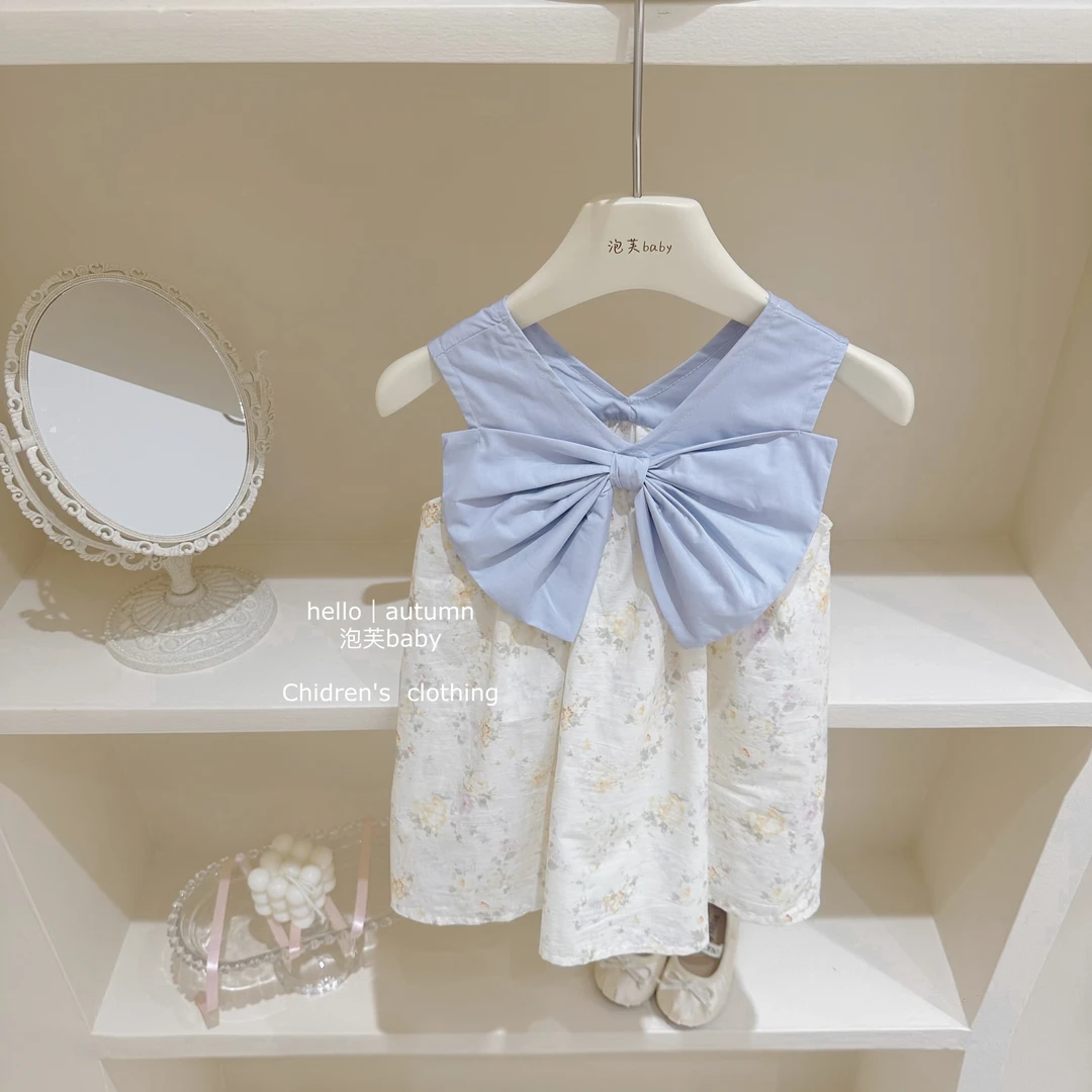 【现】莫奈花园#女童碎花裙洋气夏季2025新品女宝宝蝴蝶结背心裙子