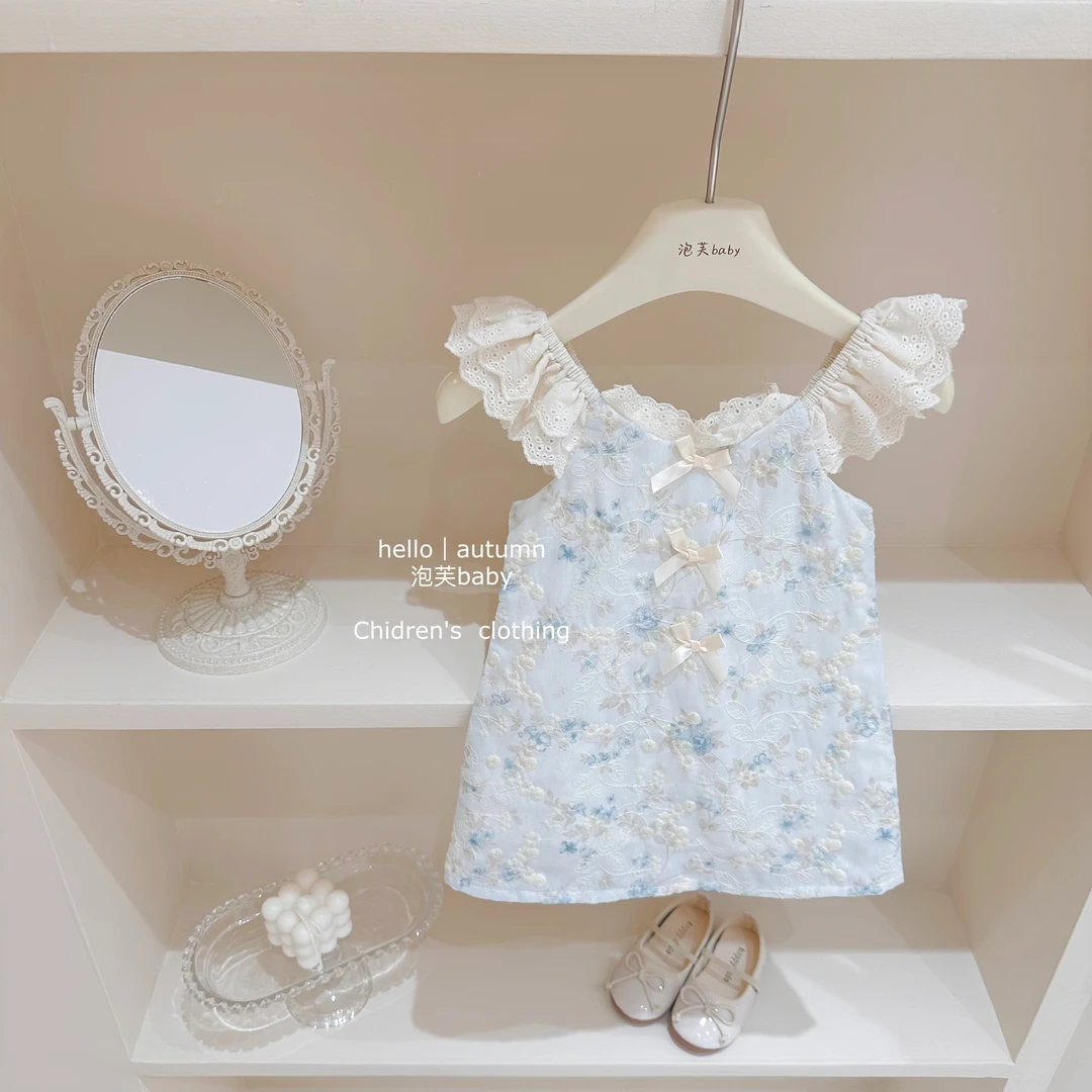 法式茶歇裙#女童花边领连衣裙2025夏季洋气a字裙