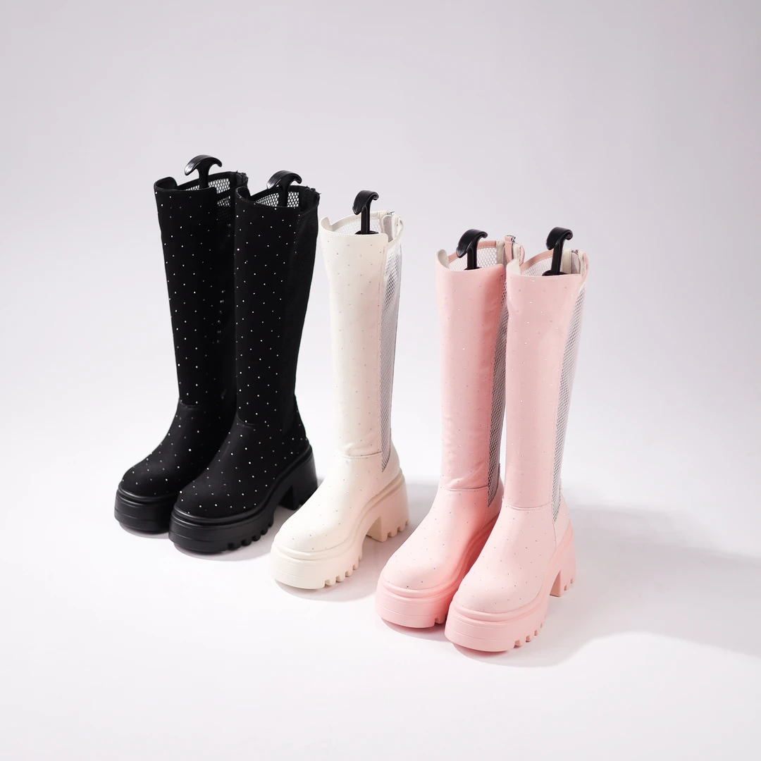 2024新款春夏 时尚百搭 弹力增高显瘦高筒透气镂空网靴     88080