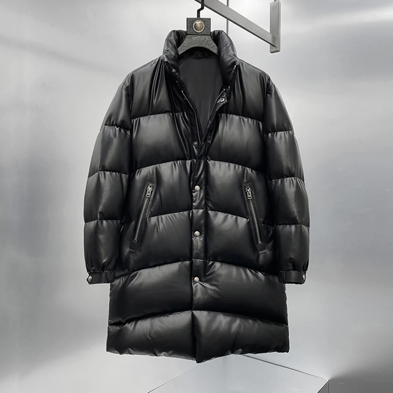 男士中长款鹅绒服真皮皮衣冬季外套