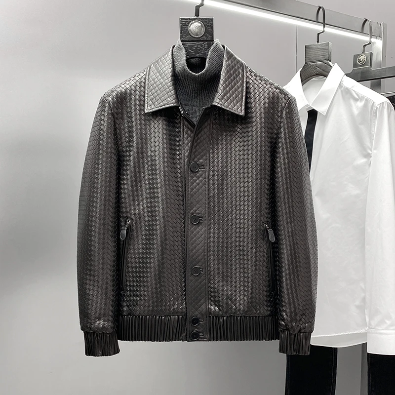 【KZ优选】“市面Z高版本”Bv纯手工编织小羊皮夹克短款翻领 皮衣轻奢