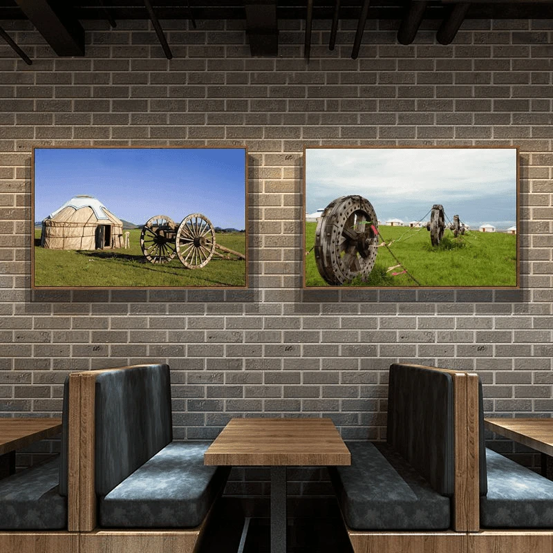 现代蒙古包草原风景蒙餐装饰画民族特色有框墙壁饭店组合特色挂画