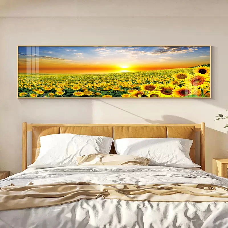 床头画2024年新款主卧室装饰画现代轻奢向日葵花卉背景墙壁挂画