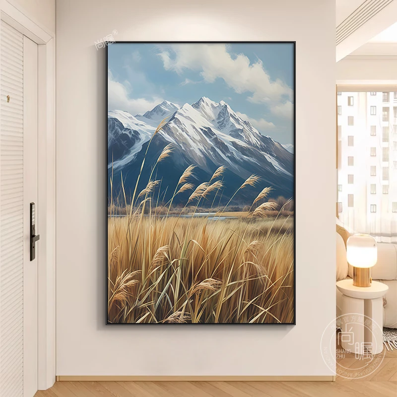 雪山芦苇入户玄关装饰画温馨奶油风走廊过道挂画客厅沙发落地大画