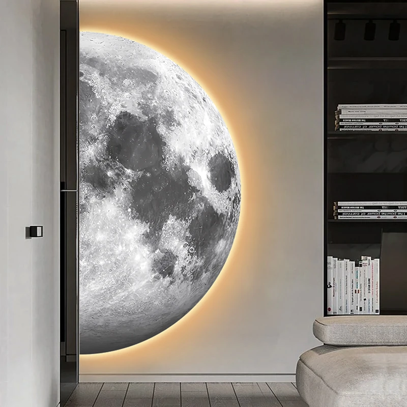 轻奢现代玄关装饰画半圆月球走廊过道发光画客厅卧室房间LED灯画