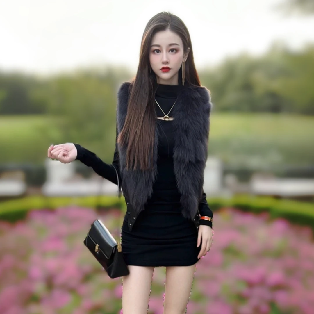 皮草马甲女2025新款爆款外穿时髦秋冬款毛毛拼接网红短款洋气外套