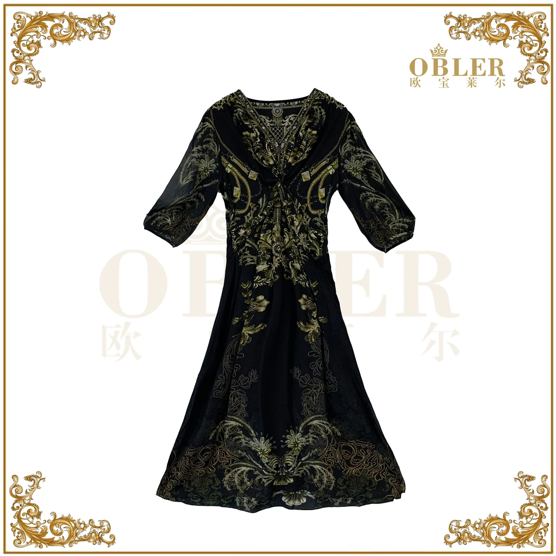 【欧宝莱尔】时尚气质轻奢优雅真丝连衣裙114-24297