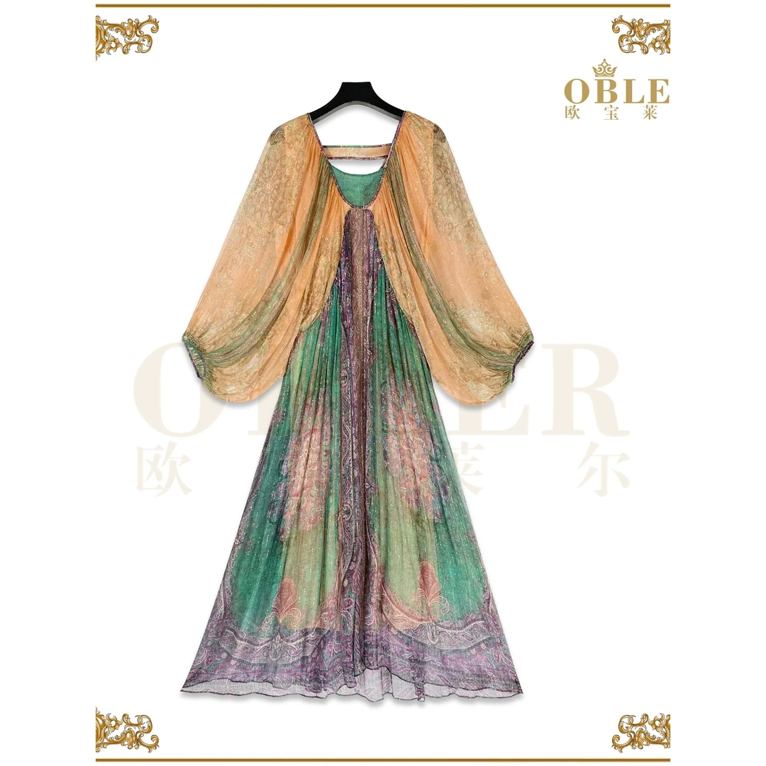 OBLE欧宝莱尔新款真丝莫奈花园风连衣裙330-220608