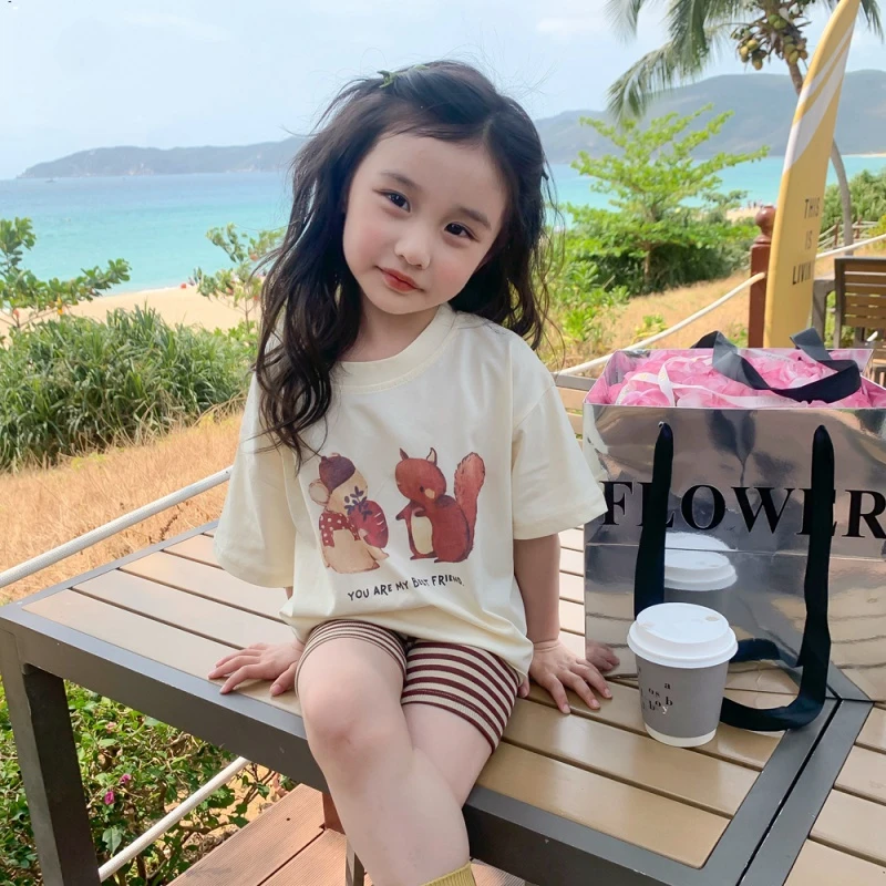 【纯棉】2024新款中小童洋气韩版半袖宝宝夏季上衣女童夏装短袖T恤A