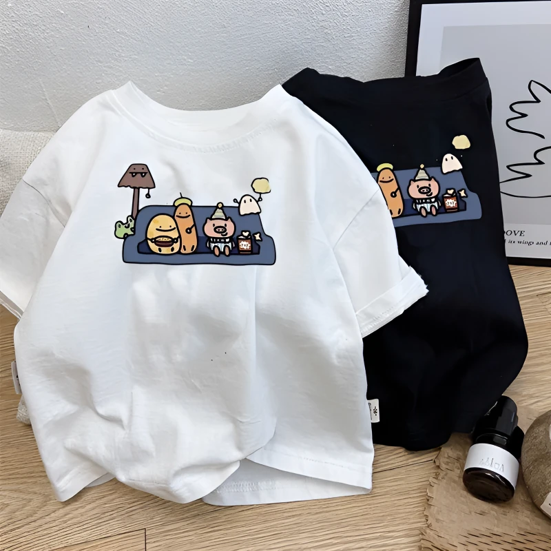 【纯棉】宽松男女童可爱宝宝印花上衣儿童夏季新款短袖卡通圆领T恤A