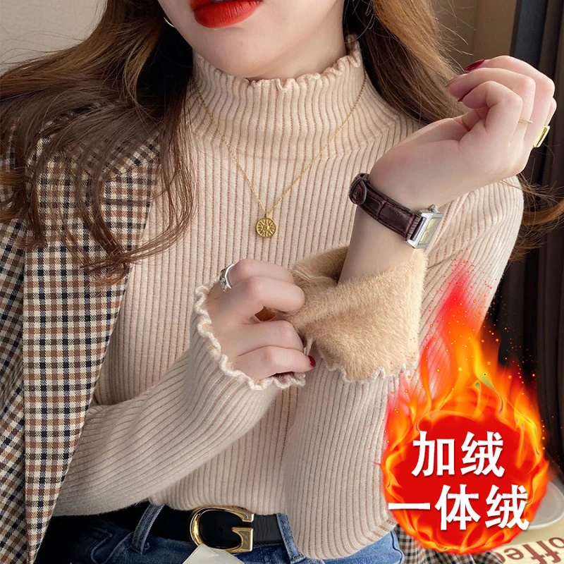 娟大熙韩版洋气木耳边半高领女毛衣女加厚长袖针织衫百搭冬季设计