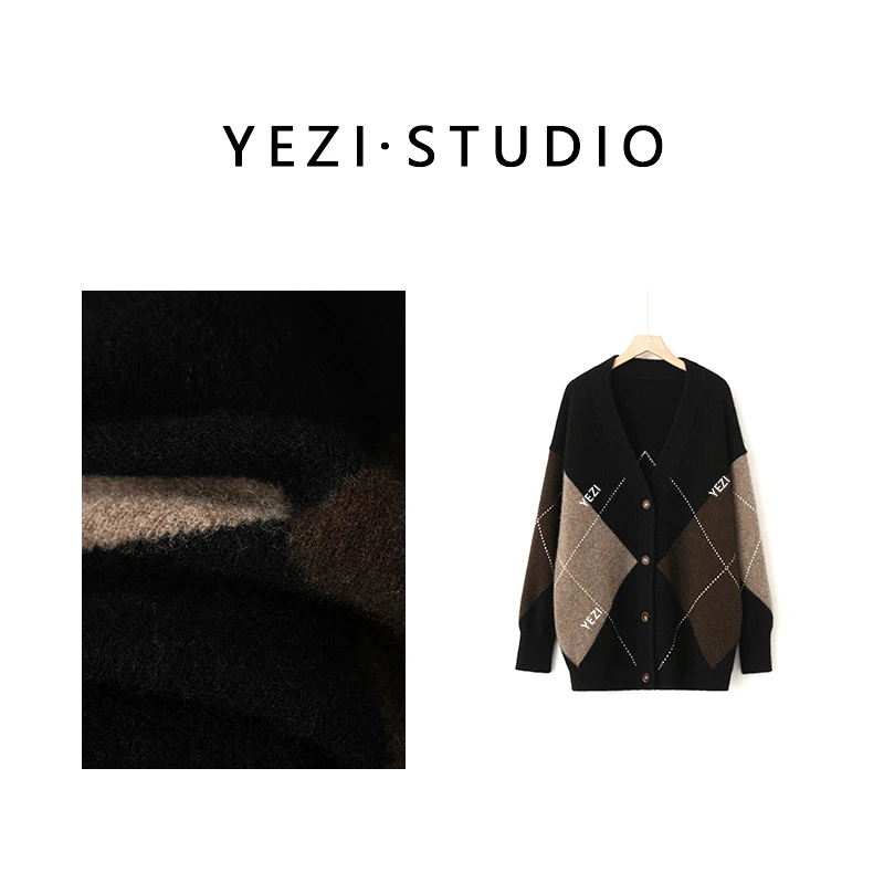 【英格兰】温暖细腻400克百百牦牛绒机织菱格针织开衫24319708-9/26