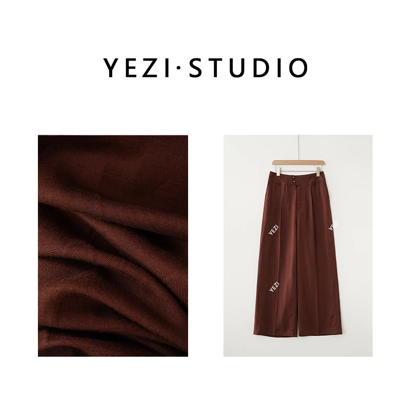 【周日】简约设计感两粒扣高腰亚麻休闲裤242237101