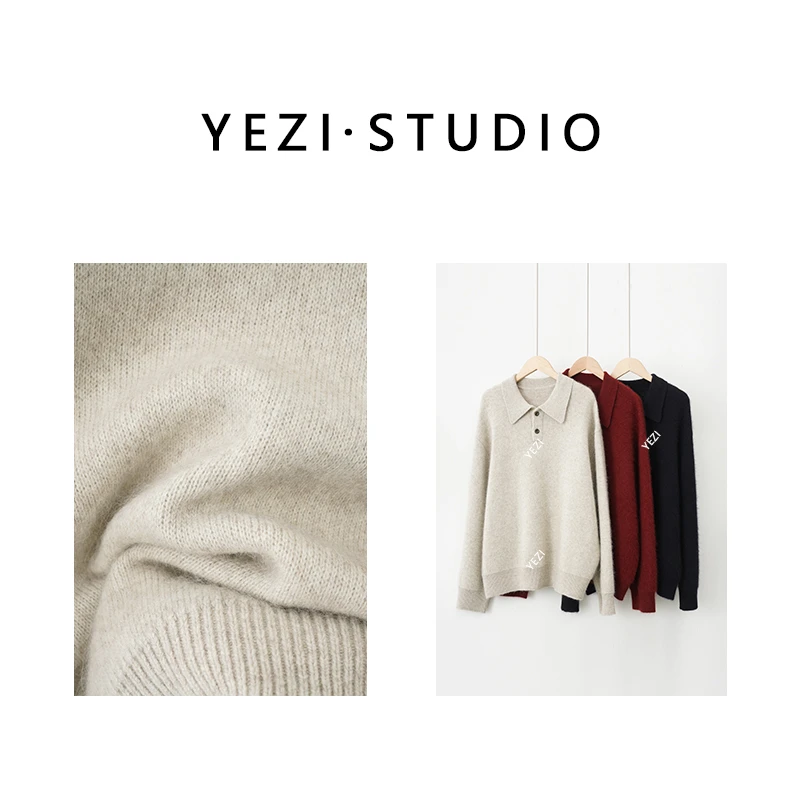 叶子定制【松弛范】重磅浣熊原绒polo领廓形针织衫24429228-12/2