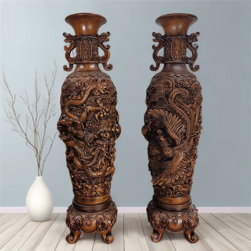 1.6龙凤大花瓶落地中式摆件一对电视柜旁边大厅门厅乔迁新居礼物