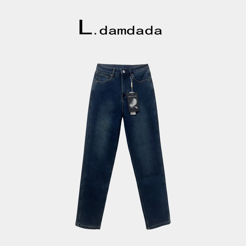 新品)2023 时髦复古中高腰百搭直筒羽绒牛仔裤 LD0449