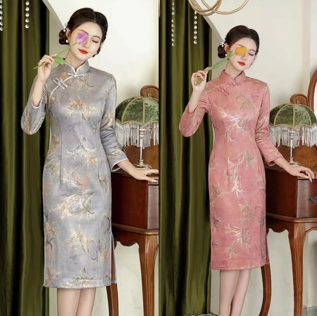 #M鹿皮绒-2024年时尚改良版遮肉显瘦改良版旗袍