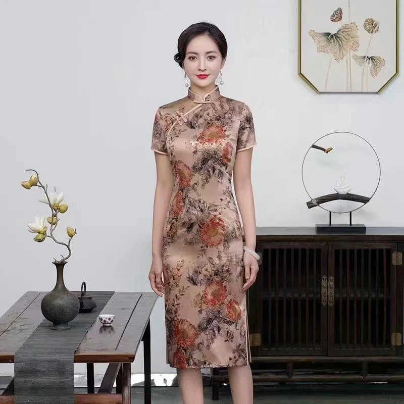 #四色烫金-2024年时尚改良版烫金夏季遮肉显瘦旗袍