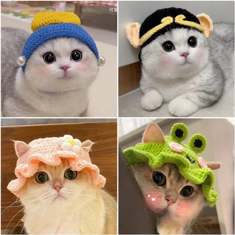 宠物头套猫咪狗狗编织帽子网红小帽子头饰搞笑变身服钩织纯手工